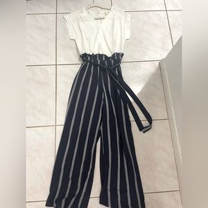 Blue and White Jumpsuit with tie - Juniors Small by Monteau